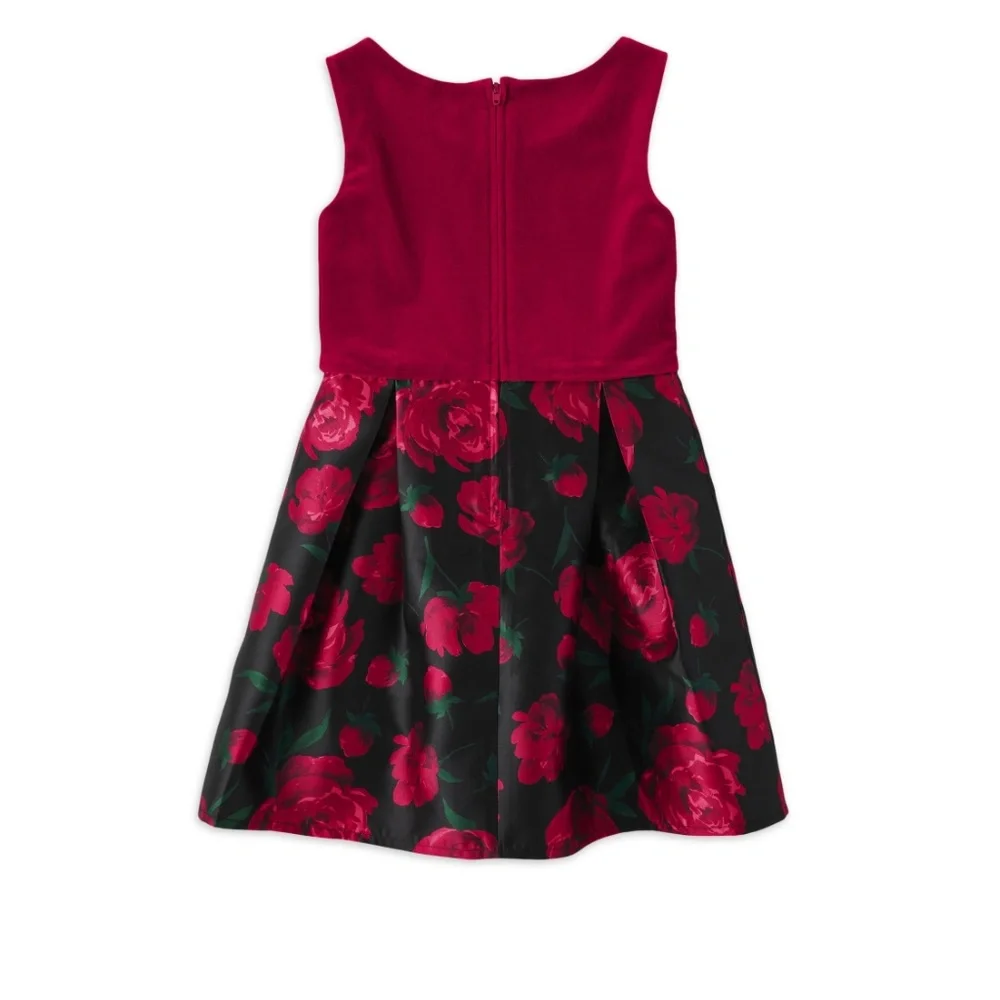 The Children’s Place Girls Red Velour Print Dress Size 10 NEW